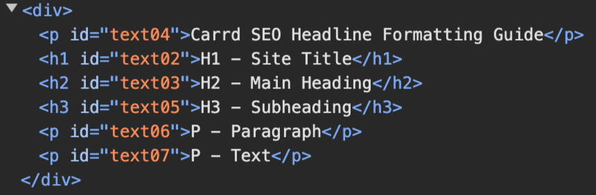 Carrd Headline tags code Carrd SEO Headlines